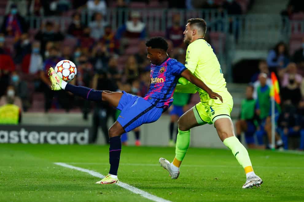 Ansu Fati in action for Barcelona against Dynamo Kiev (Joan Monfort/AP/PA)