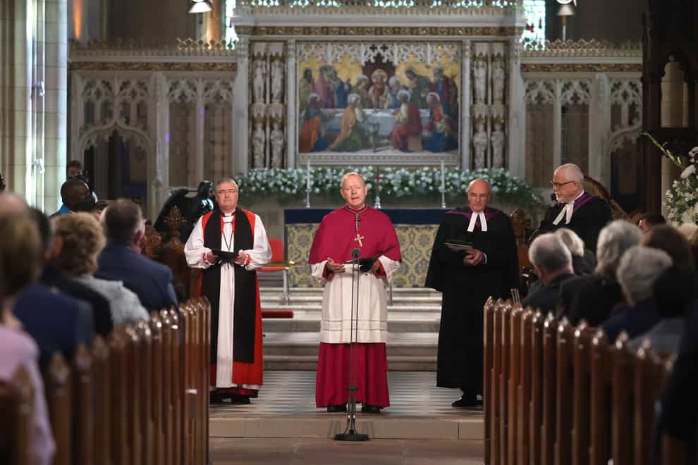 Archbishop of Armagh and the Primate of All Ireland, Archbishop Eamon Martin (centre) speaking during a service to mark the centenary of Northern Ireland at St Patrick’s Cathedral in Armagh (Liam McBurney/PA)