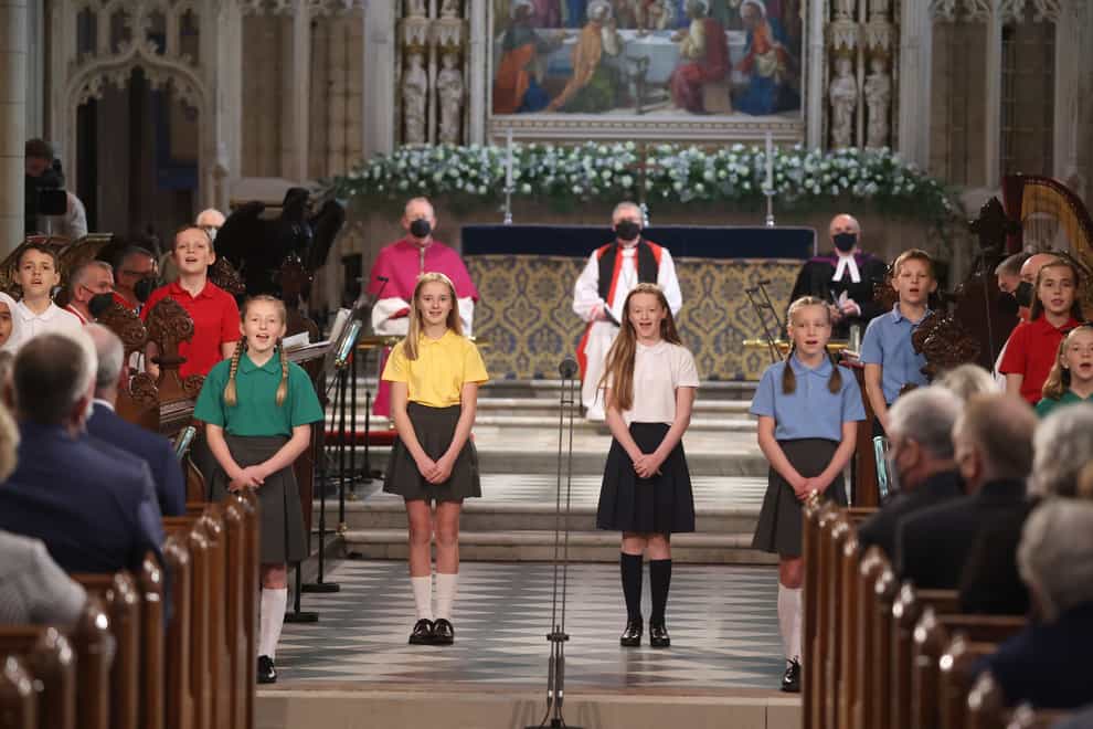 Children from local schools singing during a service to mark the centenary of Northern Ireland at St Patrick’s Cathedral in Armagh (Liam McBurney/PA)