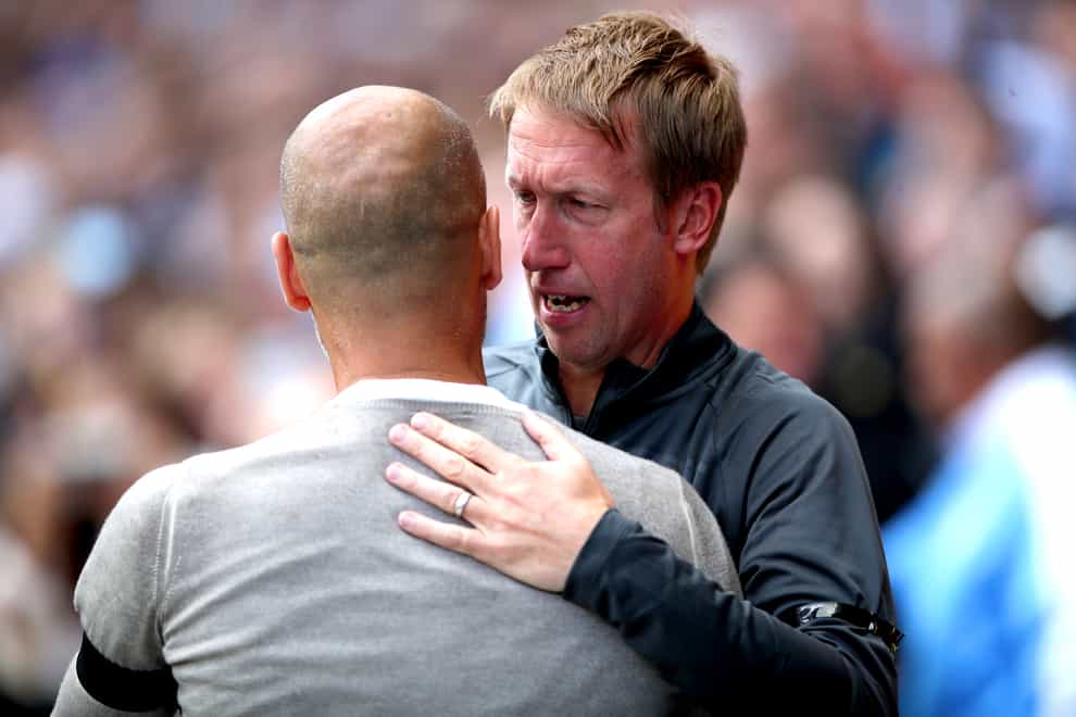Brighton boss Graham Potter (right) hopes there are no hard feelings between him and Pep Guardiola this weekend (Nick Potts/PA)