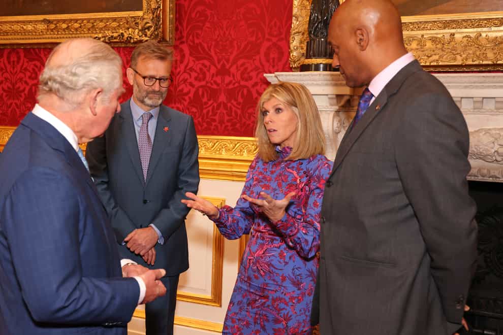 The Prince of Wales, Hugh Dennis, Kate Garraway and Colin Salmon during a ceremony to recognise winners of the Prince’s Trust awards at St James’s Palace in London (Tim P. Whitby/PA)