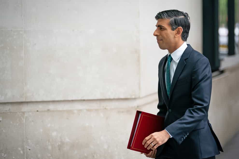 Chancellor of the Exchequer Rishi Sunak arrives at BBC Broadcasting House, London, to appear on The Andrew Marr show (Aaron Chown/PA)