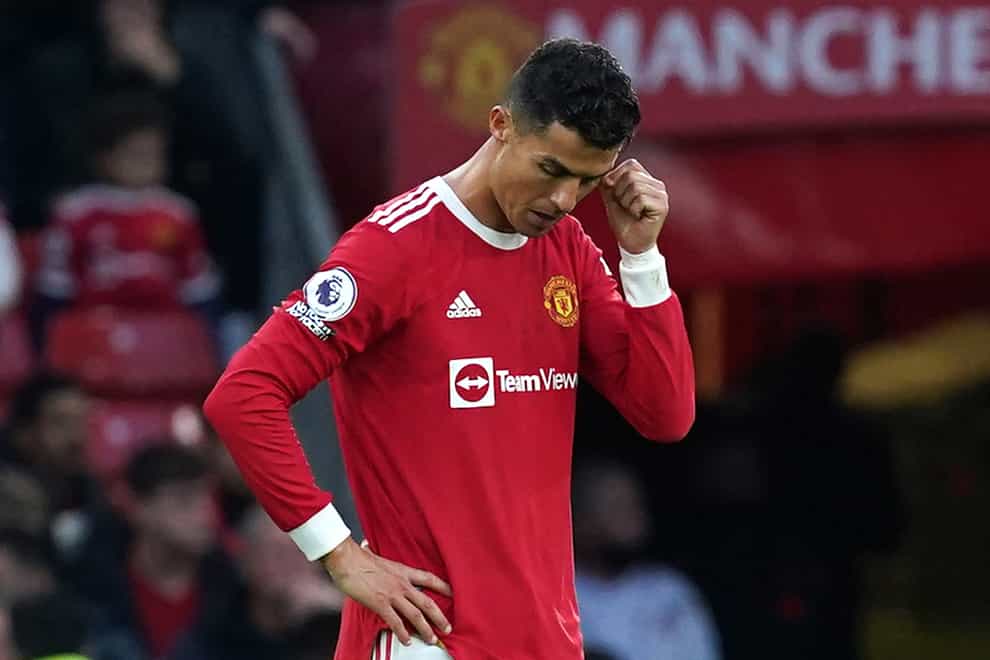 Manchester United’s Cristiano Ronaldo reacts during the 5-0 home defeat by Liverpool (Martin Rickett/PA)