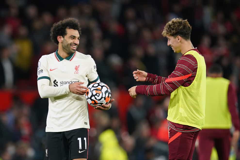 Mohamed Salah (left) scored a hat-trick in Liverpool’s 5-0 win at Manchester United (Martin Rickett/PA)
