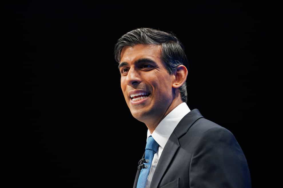 Chancellor of the Exchequer Rishi Sunak speaking at the Conservative Party Conference in Manchester (Peter Byrne/PA)
