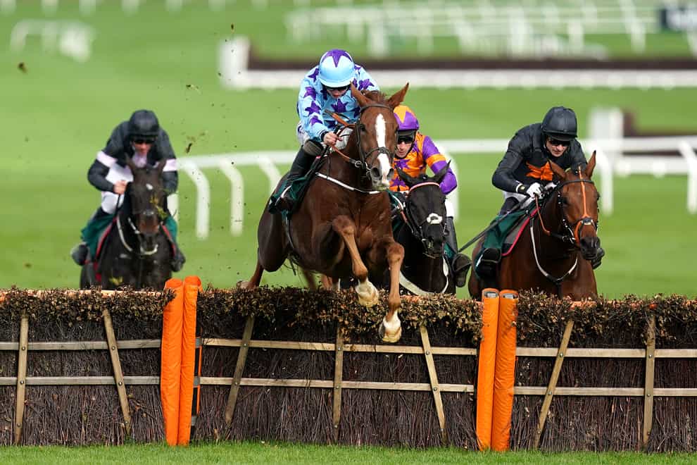 Bardenstown Lad and Sean Bowen (centre) on their way to winning the 888sport What’s Your Thinking Novices’ Hurdle at Cheltenham (David Davies/PA)