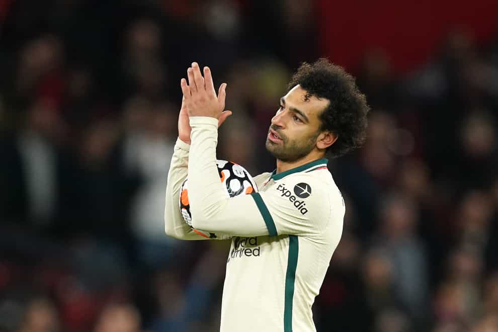Liverpool’s Mohamed Salah applauds the fans after the final whistle following a 5-0 win over Manchester United (Martin Rickett/PA)