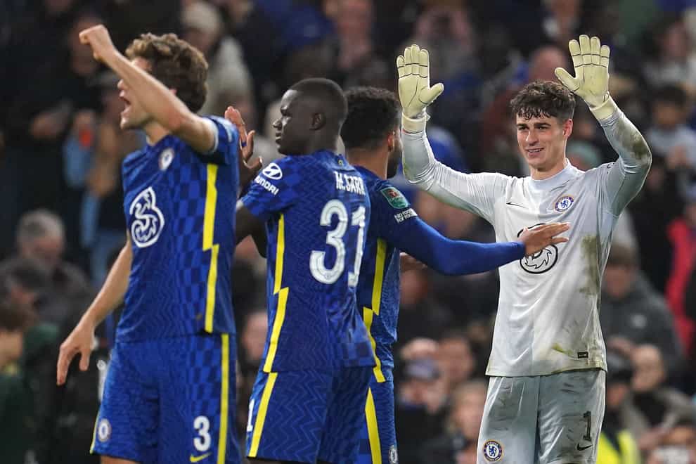 Chelsea celebrate their penalty shoot-out victory over Southampton (Nick Potts/PA)