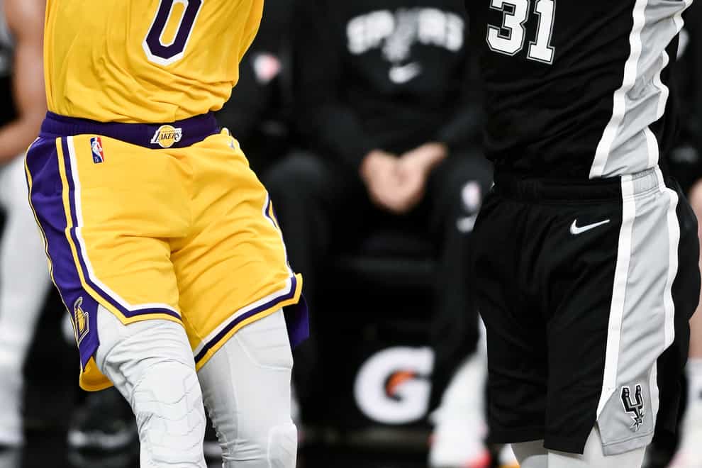 Los Angeles Lakers’ Russell Westbrook dunks against San Antonio Spurs’ Keita Bates-Diop (Darren Abate/AP)