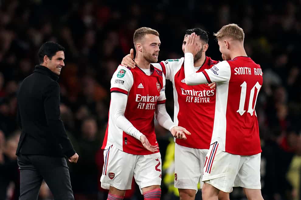 Calum Chambers scored with his first touch in Arsenal’s Carabao Cup win over Leeds (John Walton/PA)
