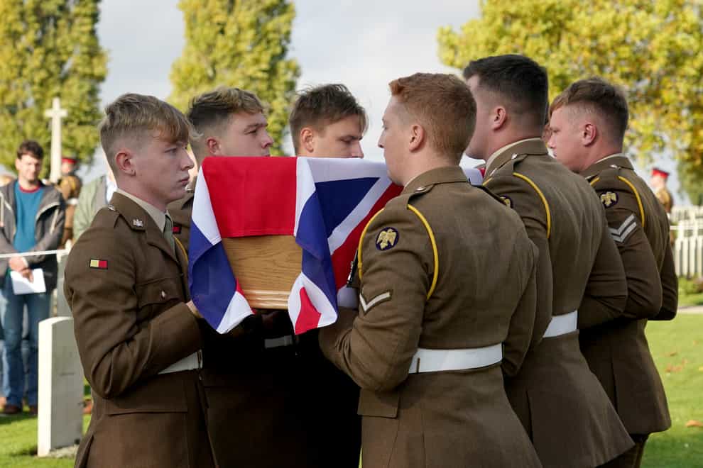 The coffin of Yorkshire-born Lance Corporal Robert Cook (Gareth Fuller/PA)