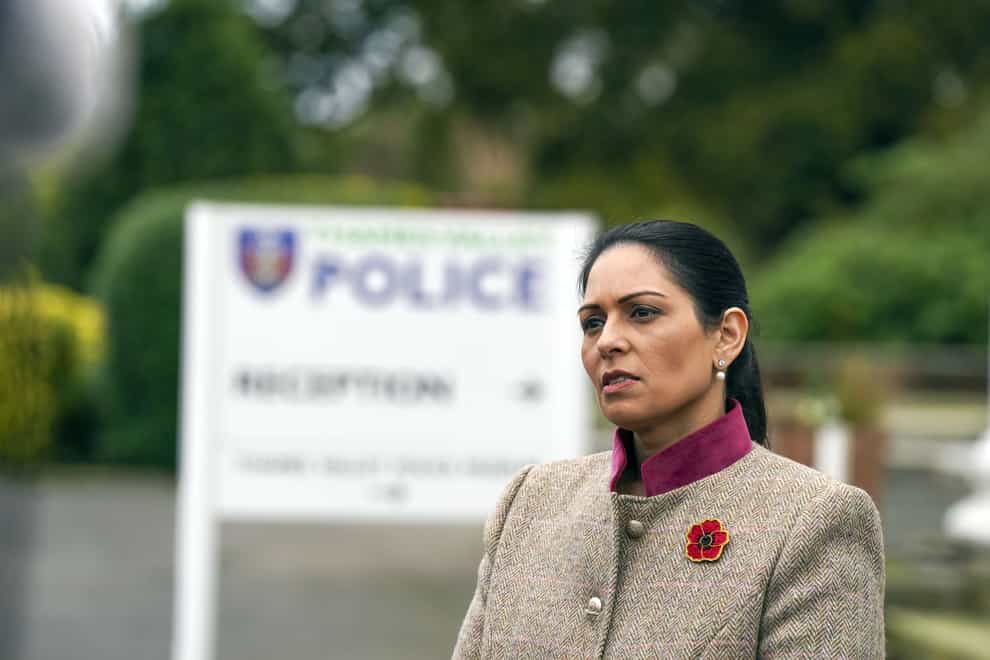 Home Secretary Priti Patel during a visit to Thames Valley Police Training Centre in Reading (Steve Parsons/PA)