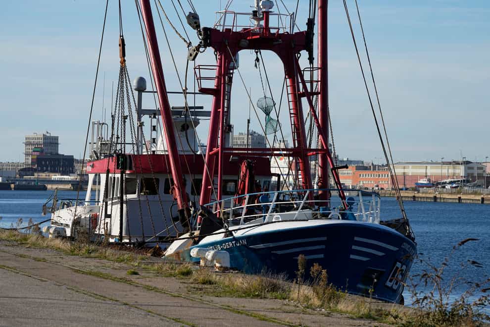 The British trawler the Cornelis Gert Jan which is being kept by French authorities docks at the port in Le Havre (AP Photo/Michel Euler)