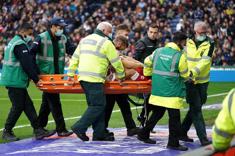 Nathan Baker left the field on a stretcher during last week’s home defeat to West Brom (Nick Potts/PA)