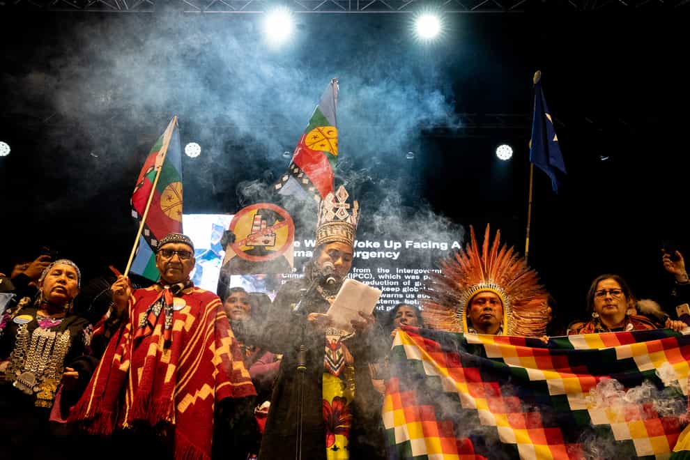 Indigenous leaders, Minga Indigena, at Cop25 in 2019 (Justice Reset/PA)