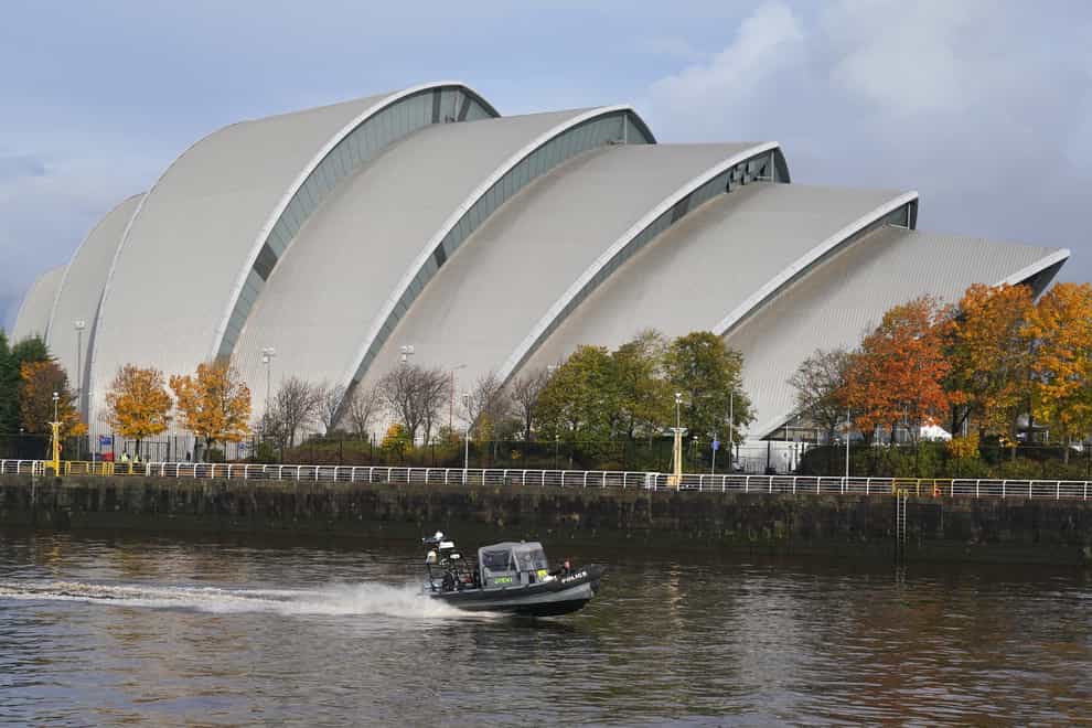 A police boat on the River Clyde by the Scottish Event Campus in Glasgow where Cop26 is being held (Andrew Milligan/PA)