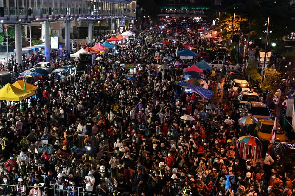 Anti-government protesters participate in a rally in Bangkok (Surat Suppakun/AP)