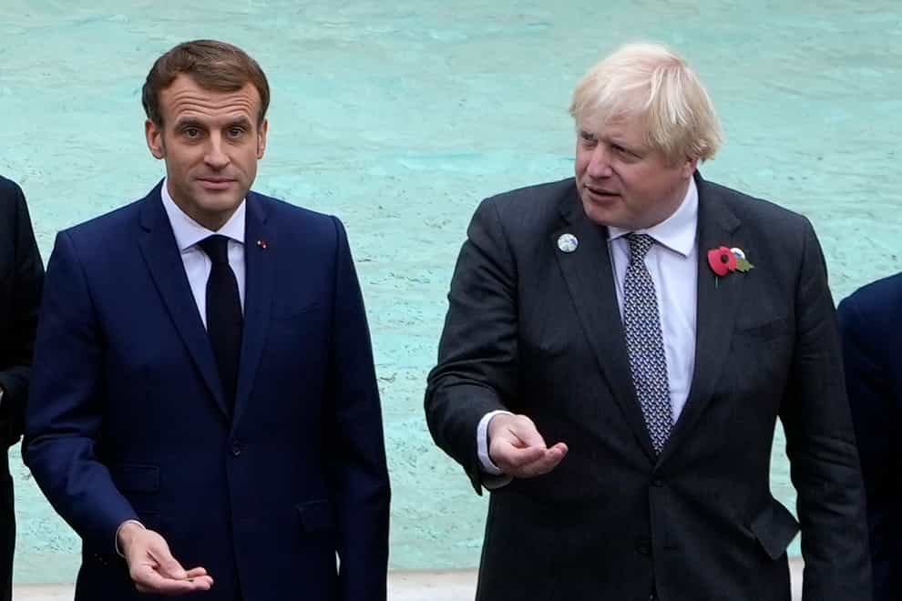 French President Emmanuel Macron and Prime Minister Boris Johnson spoke in Rome about the fishing dispute between France and the UK (Gregorio Borgia/AP)