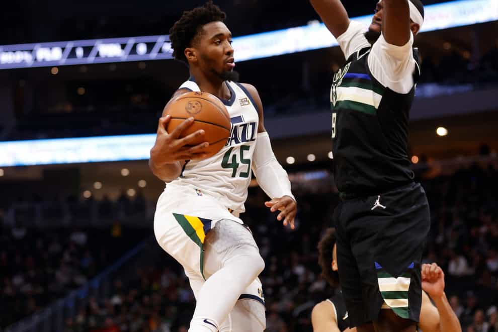 Donovan Mitchell poured in 28 points as the Western Conference-leading Utah Jazz rebounded from their first defeat of the season with a valuable 107-95 road victory over the Milwaukee Bucks (Jeffrey Phelps/AP)