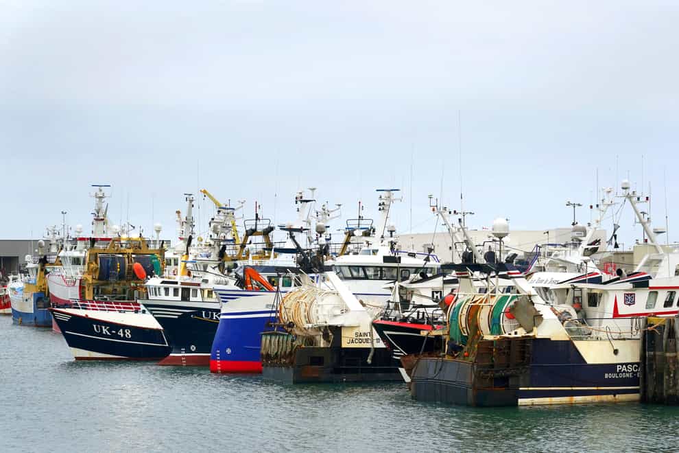 Fishing boats moored in the port of Boulogne (Gareth Fuller/PA)