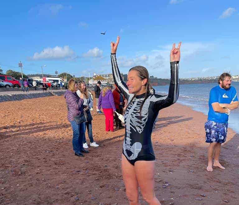 Allie Dart completing her 365th swim (Allie Dart/Cornish Seal Sanctuary/PA)