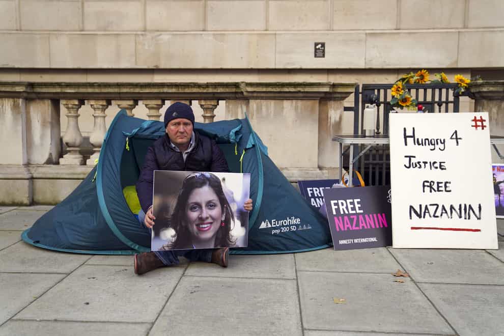 Richard Ratcliffe outside the Foreign Office in London. The husband of Nazanin Zaghari-Ratcliffe has gone on hunger strike for the second time in two years and intends to sleep in a tent at night following his wife losing her latest appeal in Iran. Picture date: Monday October 25, 2021.