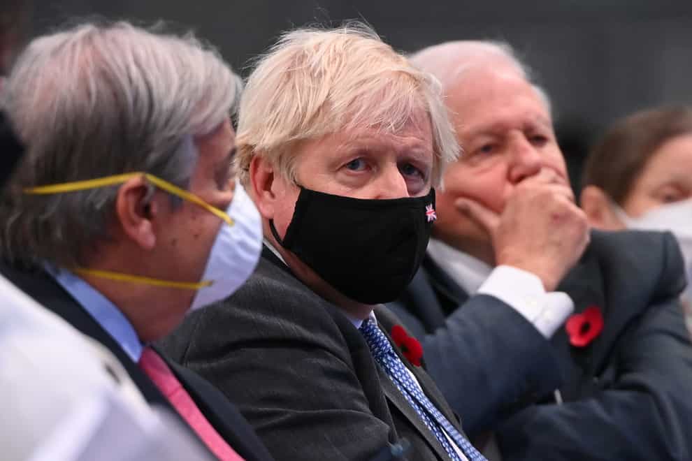 Secretary-General of the United Nations Antonio Guterres, British Prime Minister Boris Johnson and Sir David Attenborough during the opening ceremony for the Cop26 summit (Jeff J Mitchell/PA)