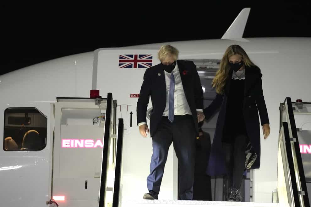 Boris Johnson and his wife Carrie disembark in Rome from a private charter flight (Kirsty Wigglesworth/PA)