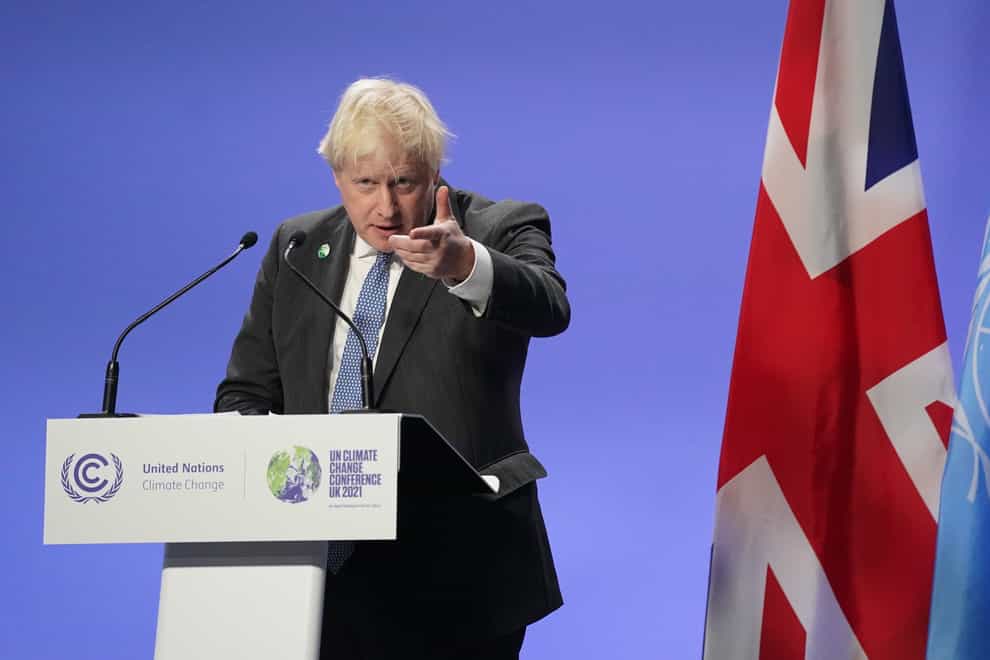 Prime Minister Boris Johnson speaking at a press conference during the Cop26 summit in Glasgow (Stefan Rousseau/PA)