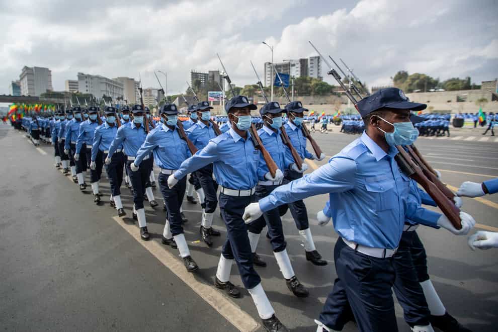 Ethiopian police march during a parade earlier this year (Ben Curtis/AP)