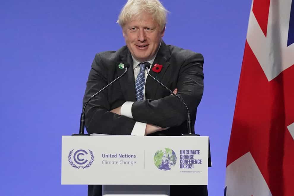 Prime Minister Boris Johnson speaking at a press conference during the Cop26 summit (PA)