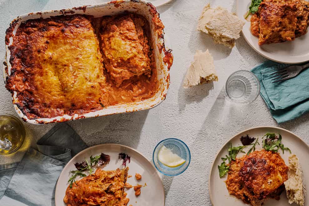 Aubergine parmigiana from Gino’s Italian Family Adventure: Easy Recipes the Whole Family will Love by Gino D’Acampo, published by Bloomsbury (Haarala Hamilton/PA)