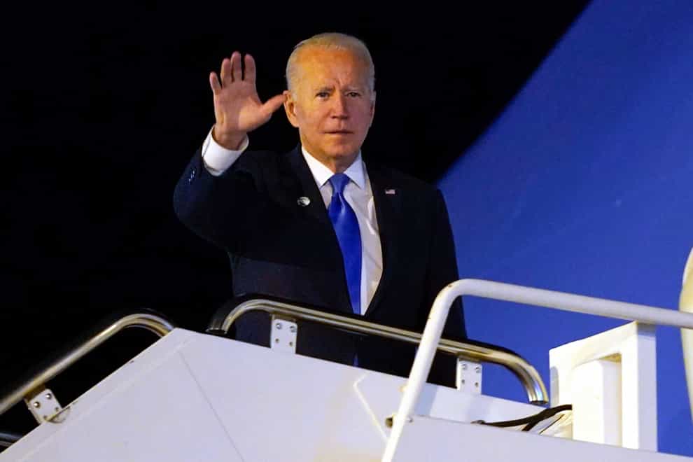 US president Joe Biden boards Air Force One at Edinburgh Airport (AP)