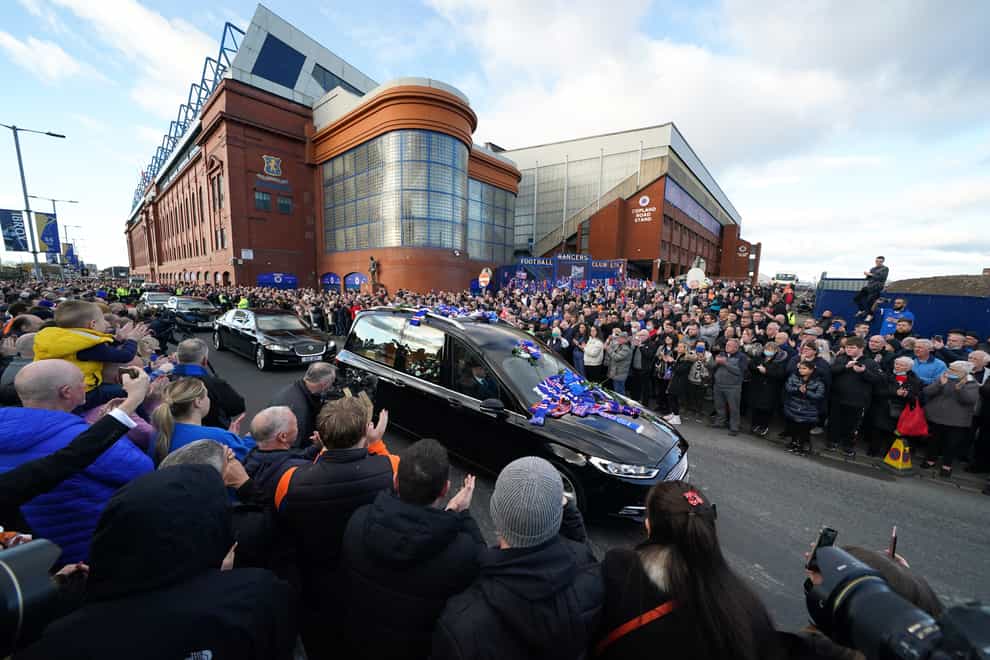 Thousands gather at Ibrox for Walter Smith funeral procession (Andrew Milligan/PA)