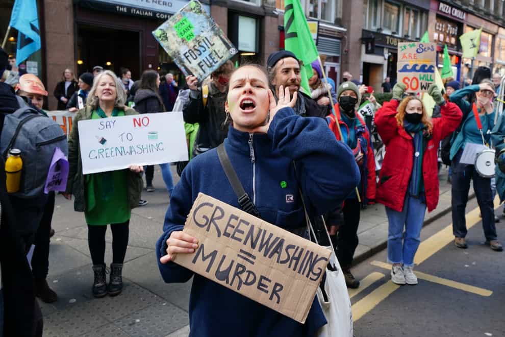 Demonstrators at a Extinction Rebellion protest in Glasgow (Jane Barlow/PA)