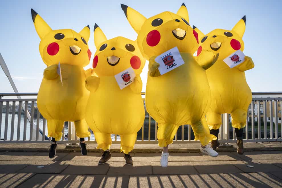 Life-sized ‘Pikachus’ characters joined activists calling on Japan to phase out coal (Jane Barlow/PA)