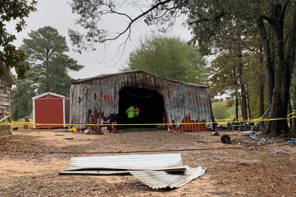 A couple and their neighbour have died after an explosion and fire tore through a north-east Texas barn (Lori Dunn/The Texarkana Gazette/AP)