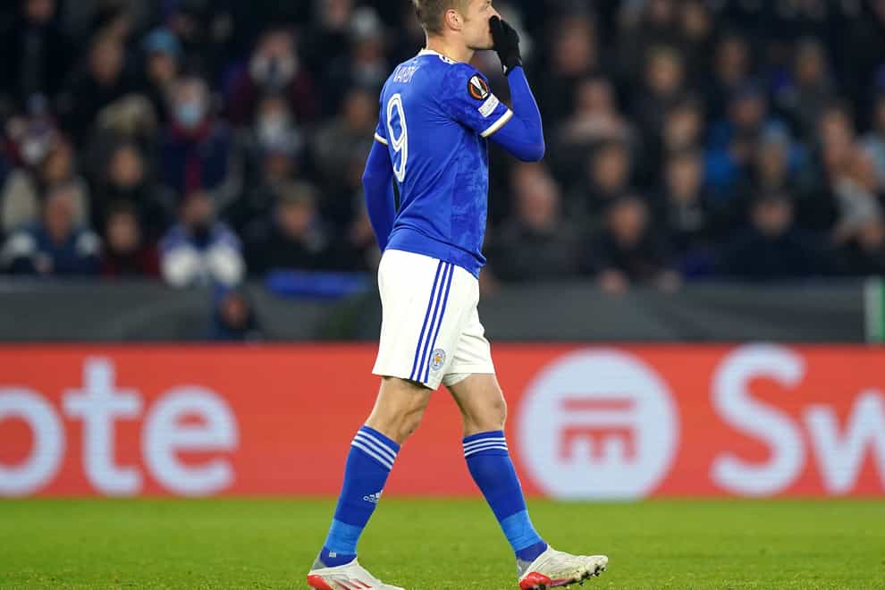 Leicester’s Jamie Vardy reacts after his penalty miss (Mike Egerton/PA)