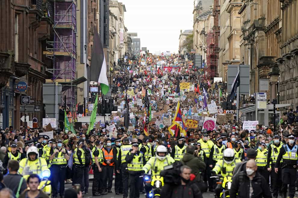 Demonstrators during the Fridays for Future Scotland march through Glasgow (Danny Lawson/PA)