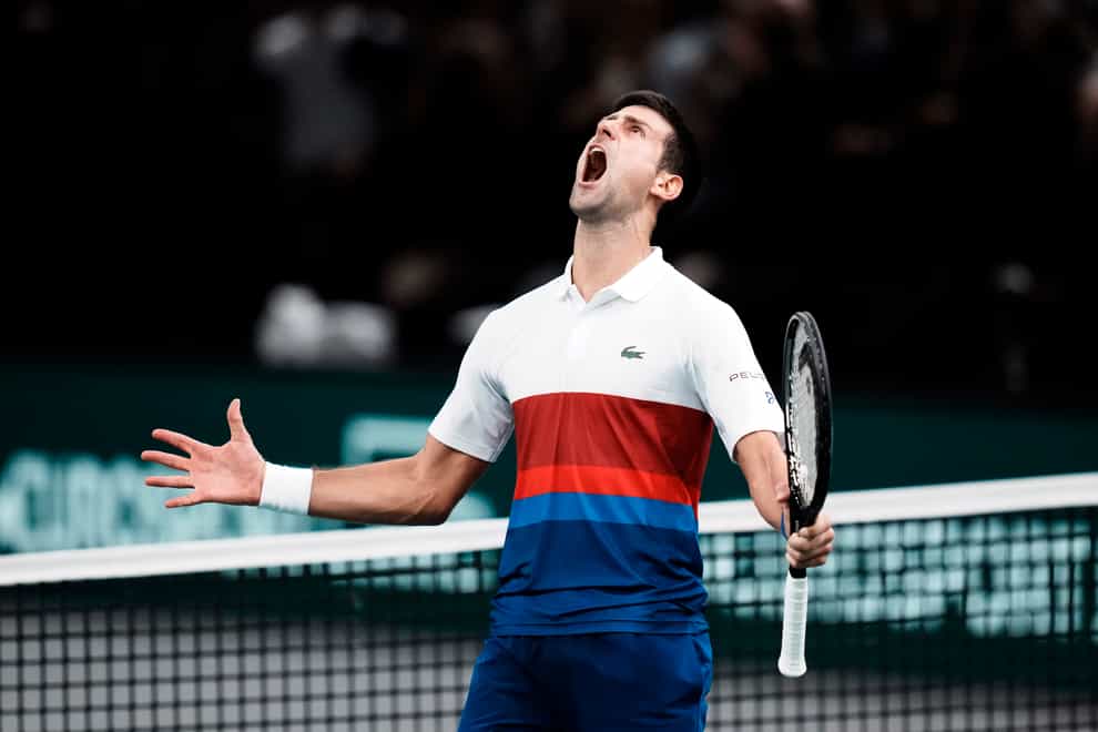 Novak Djokovic celebrates a historic win over Hubert Hurkacz (Thibault Camus/AP)