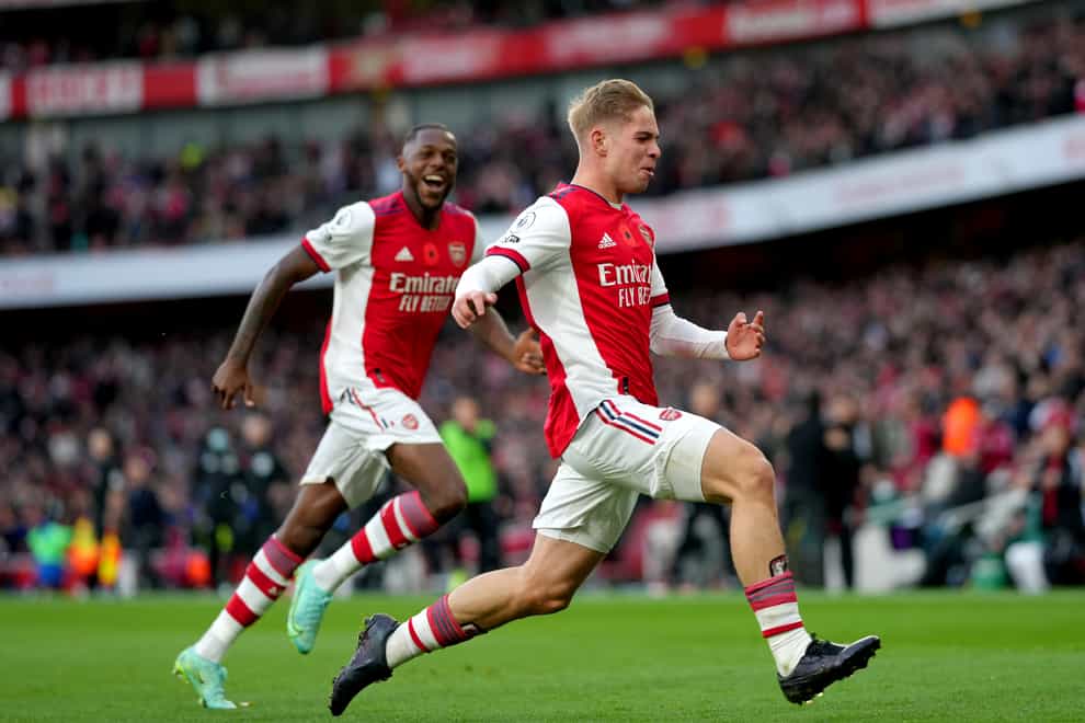 Emile Smith Rowe (right) was on target for Arsenal (John Walton/PA)
