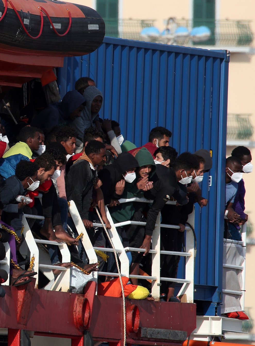 The Sea-Eye 4 ship with more than 800 people on board arrives in Trapani (Alberto Lo Bianco/LaPresse via AP)