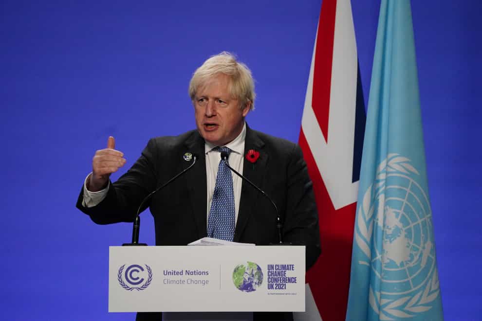Prime Minister Boris Johnson holds a press conference at the Cop26 summit in Glasgow (Jane Barlow/PA)