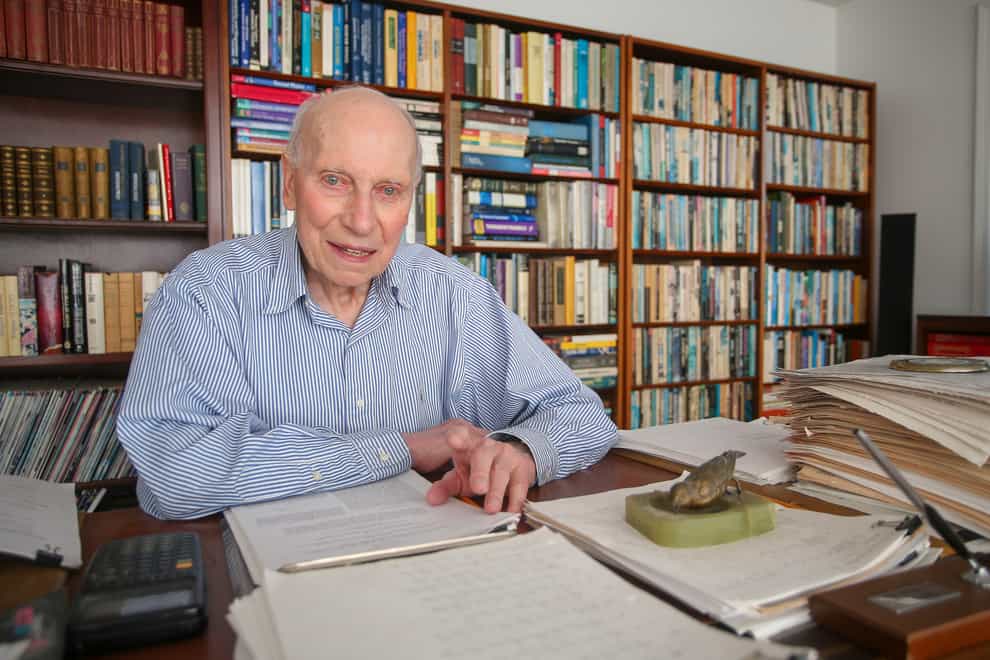Manfred Steiner, who earned his PhD in physics from Brown University at the age of 89, in his home office in East Providence, Rhode Island (Stew Milne/AP)