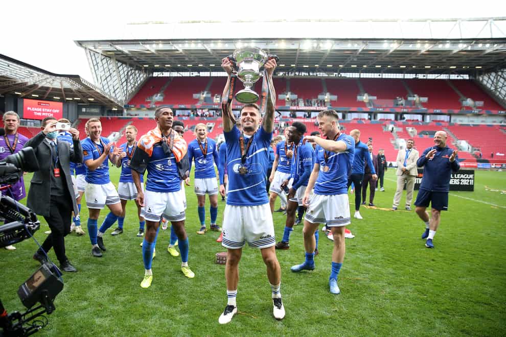 Gavan Holohan (holding trophy) has been ruled out for Hartlepool (Nigel French/PA)