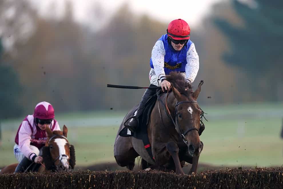 Chilli Filli ridden by jockey Richard Patrick clear a fence on their way to winning the Bud Booth Mares’ Chase at Market Rasen Racecourse, Lincolnshire (Mike Egerton/PA)