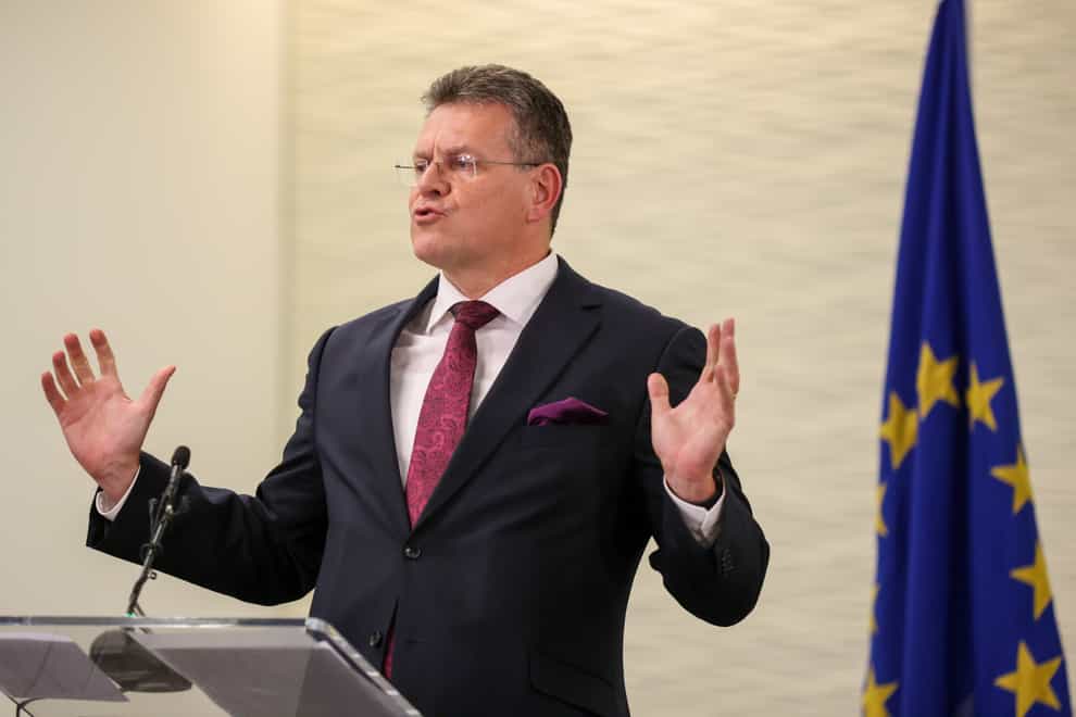 Maros Sefcovic after a meeting at Lancaster House in London, the fourth meeting to be held to attempt to resolve issues with the Northern Ireland Protocol (Hollie Adams/PA)