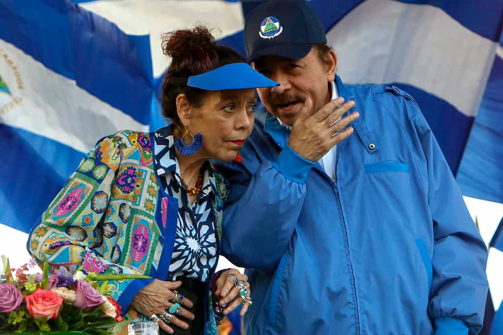 Nicaragua’s President Daniel Ortega and his wife and Vice President Rosario Murillo (Alfredo Zuniga/AP)