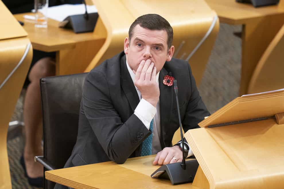 Scottish Conservative leader Douglas Ross during First Minster’s Questions in the debating chamber of the Scottish Parliament in Edinburgh. (jane Barlow/PA)