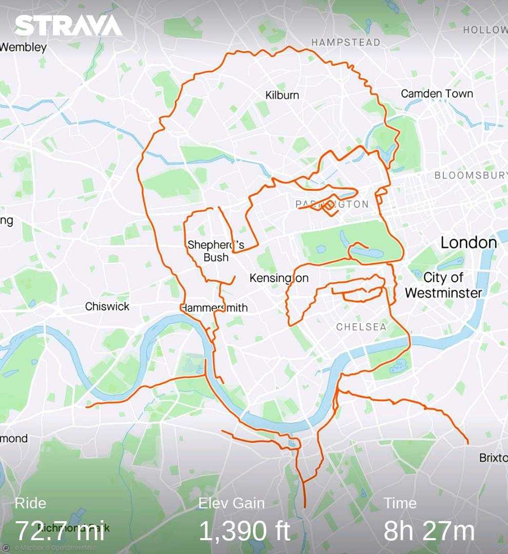 Anthony Hoyte created the picture by cycling 75 miles and tracking the route on the app Strava (Anthony Hoyte)